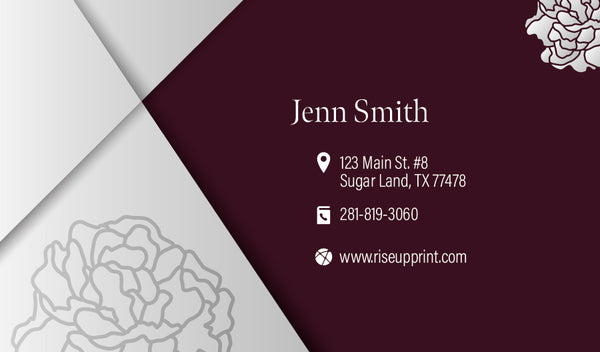 Crimson silver flowers business cards